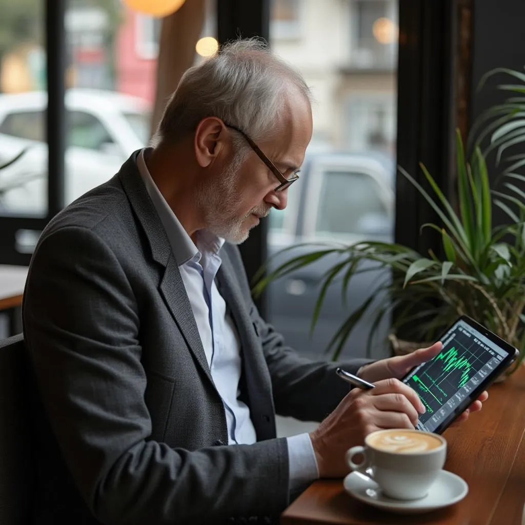 Inversor particular revisando gráficos financieros en una tablet